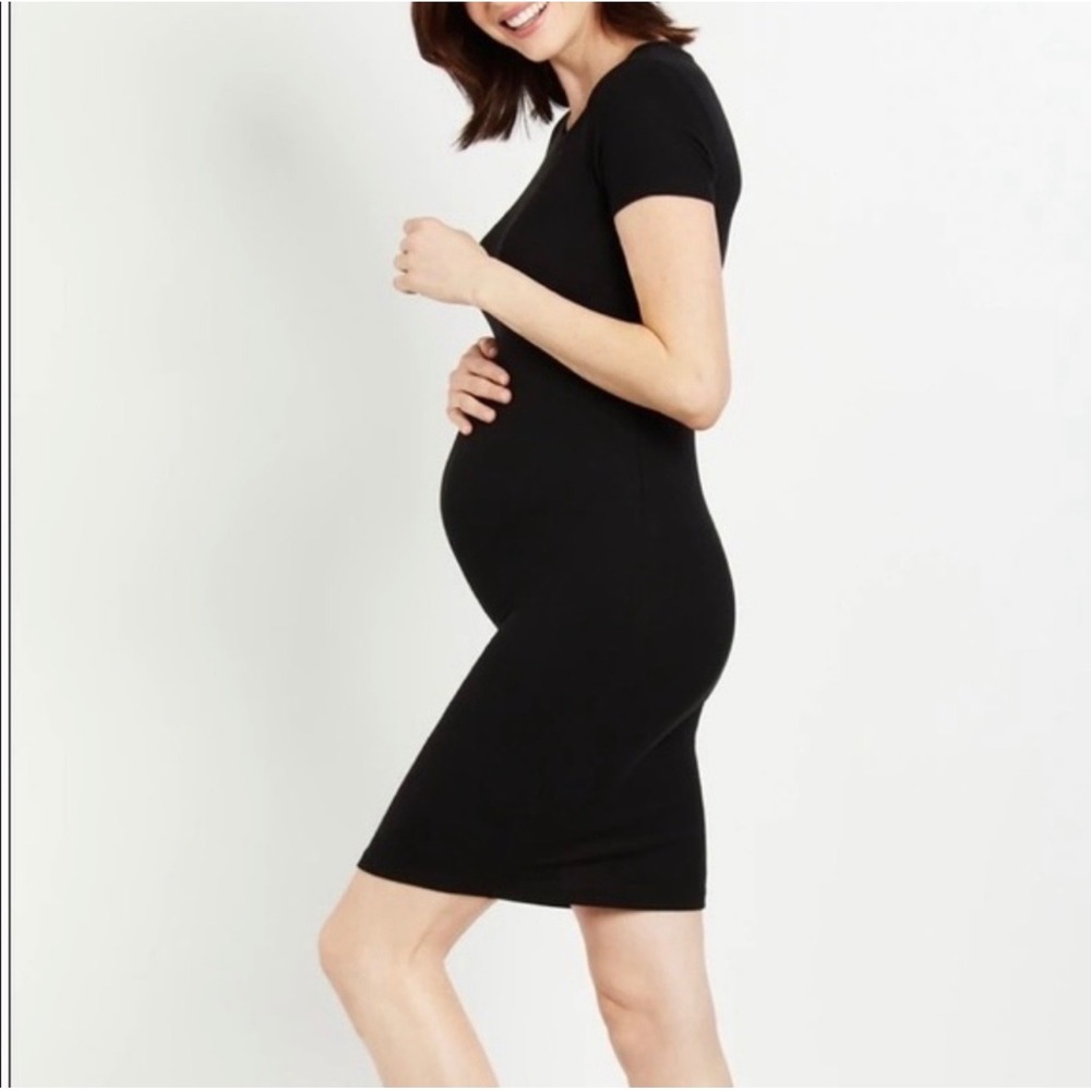 H&M Mama | Black Short Sleeve Knit Crew Neck Nursing Dress